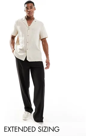 ASOS Relaxed deep revere linen shirt in stone