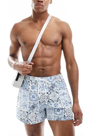 Abercrombie & Fitch 5in pull on tile print seersucker swim shorts in