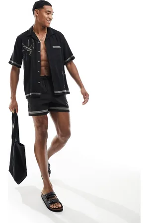 Abercrombie & Fitch Martini embroidered 5in pull on seersucker swim shorts in co-ord