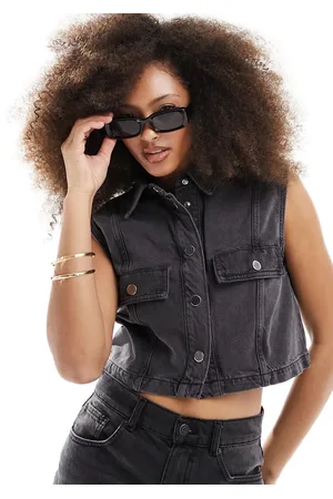 MANGO Denim cropped waistcoat in dark