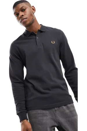 Fred Perry Plain long sleeve polo in charcoal
