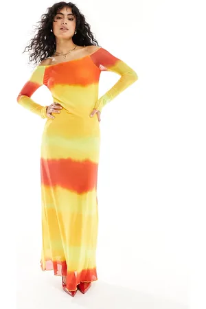 VERO MODA Off shoulder mesh dress in sunset ombre stripe