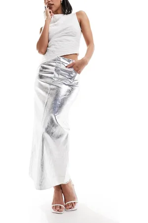 MANGO Metallic midi skirt in