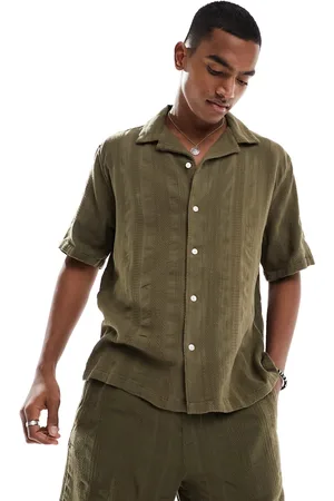 Abercrombie & Fitch Dobby stripe short sleeve shirt relaxed fit in mid co-ord