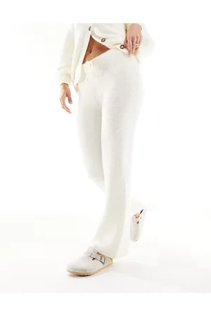 In The Style Fluffy flared trouser co-ord in cream