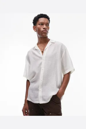Topman Short sleeve relaxed sheer shirt in cream