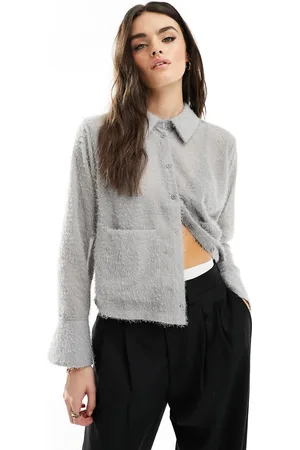 Object Textured boxy cropped shirt in light