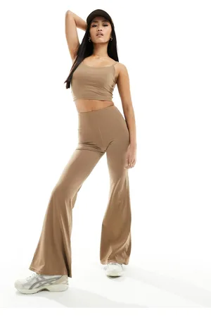 Urban Threads Butter soft flared trousers in taupe