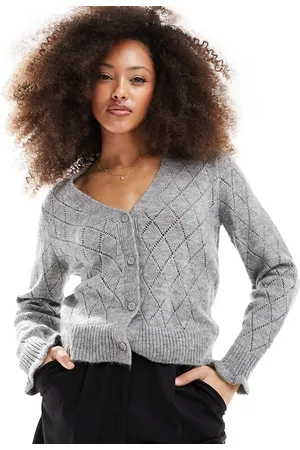 JDY Diamond knit cardigan with lettuce sleeve in melange