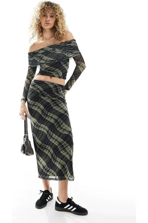 Reclaimed Slip skirt in mesh check