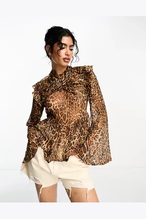 ASOS Long sleeve blouse with drape twist neck in leopard print