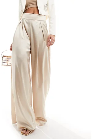 True Violet Satin wide leg trousers in champagne