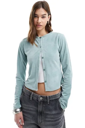 Reclaimed Slim fit velvet cardigan in blue