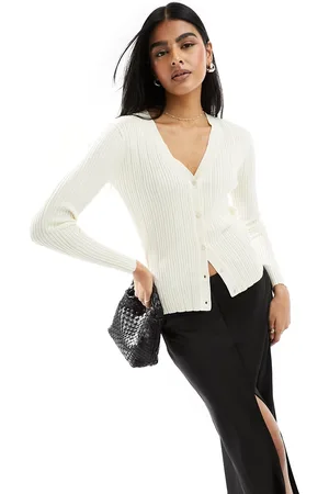 Y.A.S V neck cardigan top in cream