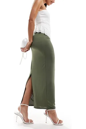 New Look Slinky midi skirt in khaki