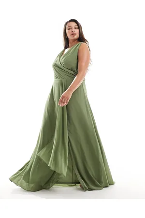TFNC Bridesmaid chiffon maxi dress with split front in dark