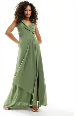 TFNC Bridesmaid chiffon maxi dress with split front in dark