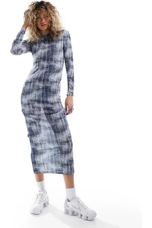 COLLUSION Long sleeve slash neck acid wash maxi dress in