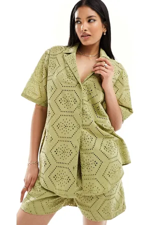 Iisla & Bird Oversized broderie beach shirt co-ord in pine garden