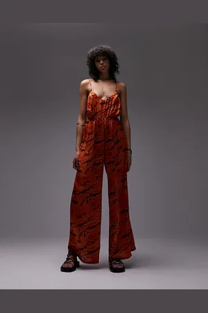 Topshop Strappy slinky wide leg jumpsuit in print
