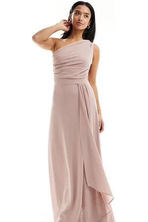 TFNC Bridesmaid chiffon one shoulder drape maxi dress in soft