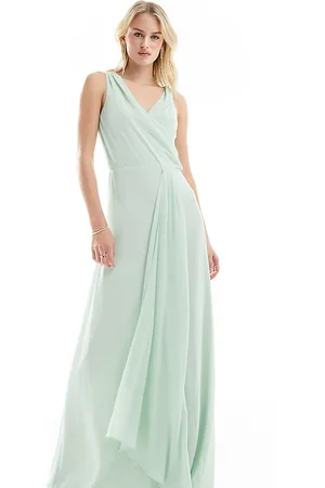 TFNC Bridesmaids bardot fitted maxi dress in fresh mint