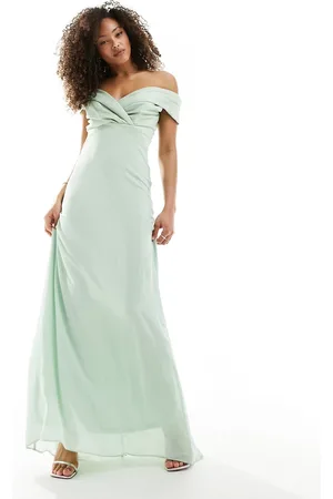 TFNC Bridesmaids bardot fitted maxi dress in fresh mint