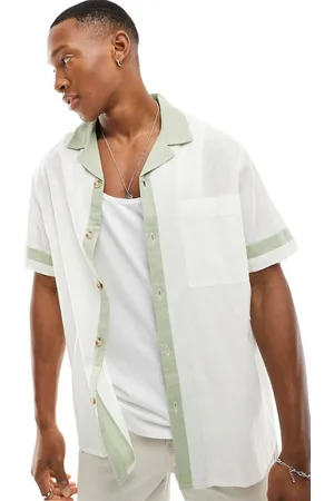 ASOS Boxy oversized linen blend revere shirt with contrast trim in