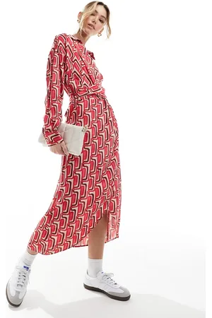 MANGO Wrap chain graphic midi dress in
