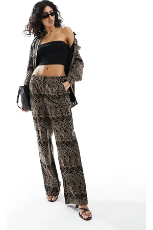 Y.A.S Broderie wide leg trouser co-ord in black and deep beige