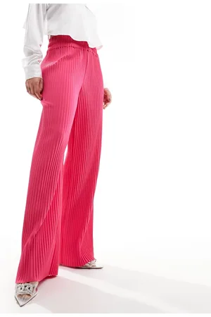 Y.A.S High waisted wide leg plisse trousers in hot