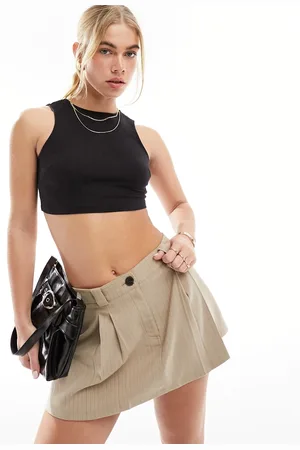 ASOS Pleat mini skirt in taupe stripe