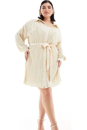 In The Style Plisse belted shirt dress in cream