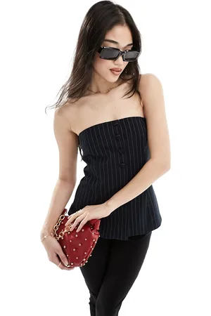 Stradivarius Longline tailored pinstripe bandeau top in
