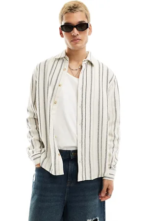 Pull&Bear Long sleeve textured stripe shirt in ecru