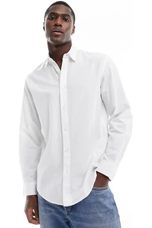 SELECTED Long sleeve linen mix shirt in
