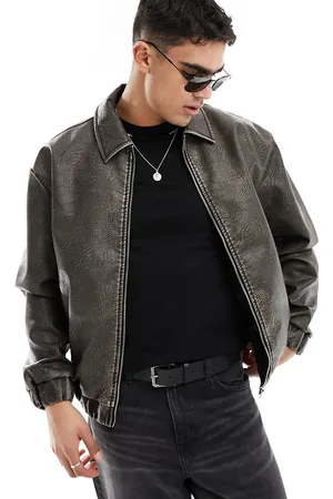 ASOS Oversized distressed faux leather bomber jacket in
