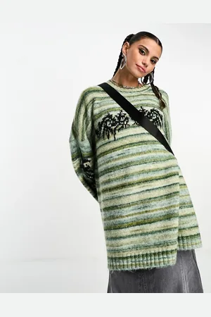 The Ragged Priest Unisex oversized knit jumper in stripe with graphic