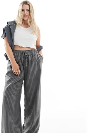 In The Style X Perrie Sian exclusive wide leg drawstring trouser in pinstripe
