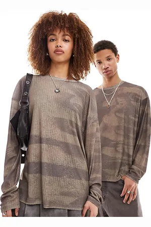 COLLUSION Unisex long sleeve printed mesh skater t-shirt in rust