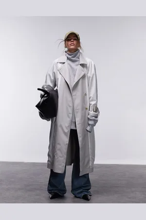 Topshop Reversible stripe and cotton trench in stone