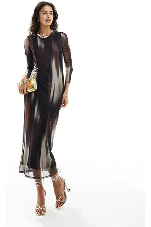New Look Printed mesh midi dress in