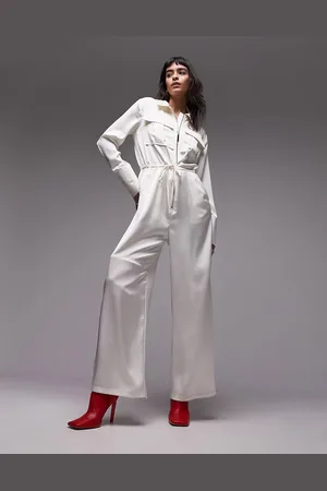 Topshop Satin cargo jumpsuit in ivory