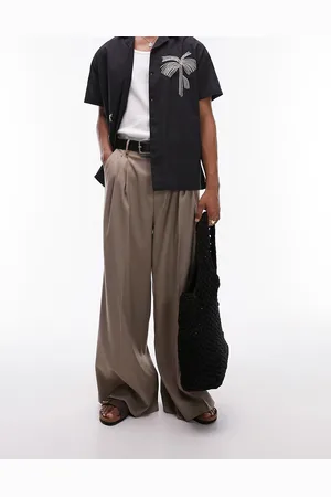Topman Twin pleat baggy smart trouser in stone