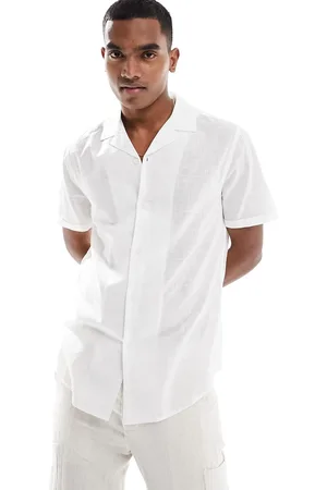 ASOS Regular fit linen look roll sleeve revere collar shirt in
