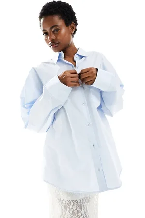 COLLUSION Poplin oversized shirt with buckle back in blue