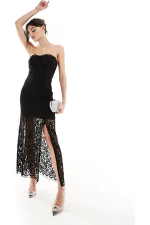 Miss Selfridge Sheer lace bandeau maxi dress in