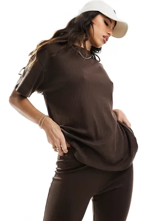 In The Style T-shirt and flare trouser set in chocolate