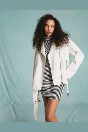 Miss Selfridge Oversized faux leather biker jacket in