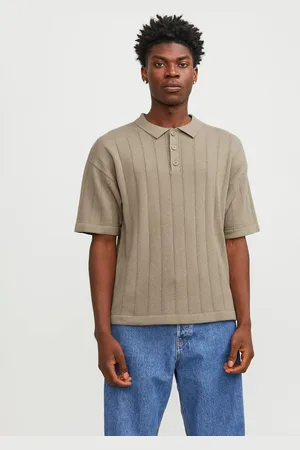 JACK & JONES Knitted oversize polo in beige